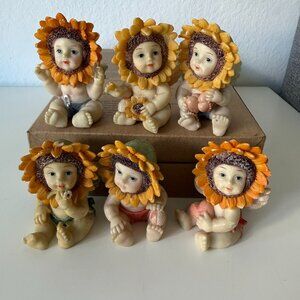 Vintage Sunflower Cherub Collection, Set of 6 Homeworld Figurine/Collectibles